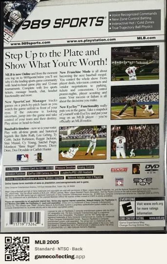MLB 2005 PlayStation 2, NTSC box back