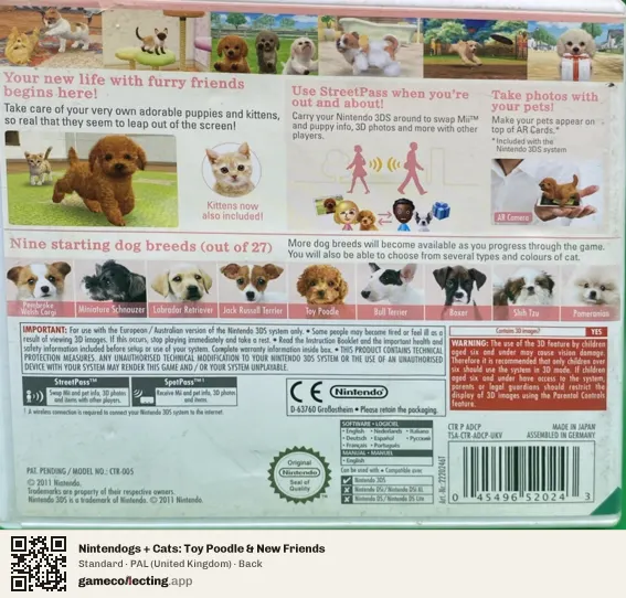 Nintendogs + Cats: Toy Poodle & New Friends Nintendo 3DS, United Kingdom box back
