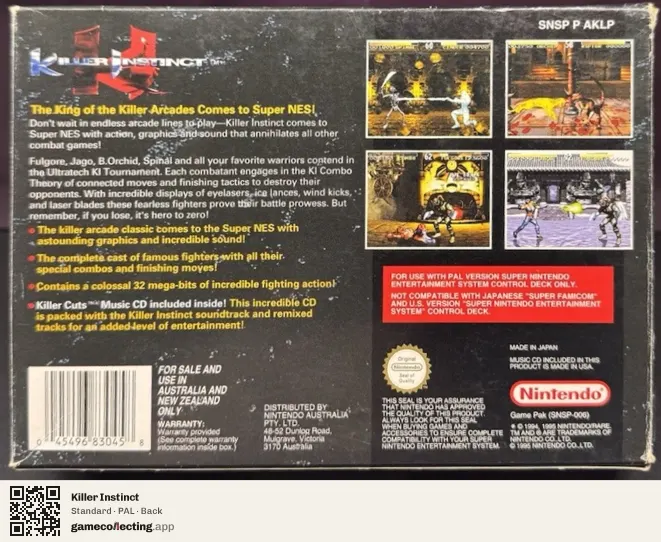 Killer Instinct Super Nintendo Entertainment System, PAL box back