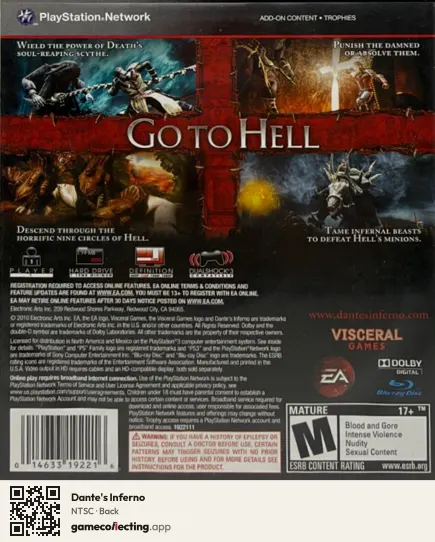 Dante's Inferno PlayStation 3, NTSC box back