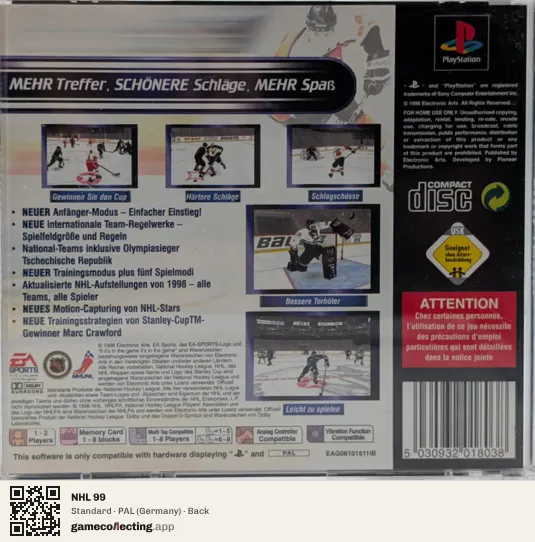 NHL 99 PlayStation, Germany box back