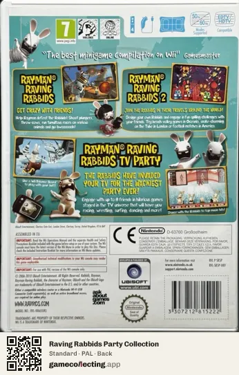 Raving Rabbids Party Collection Nintendo Wii, PAL box back