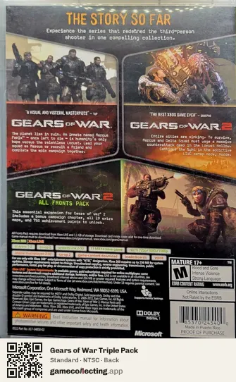 Gears of War Triple Pack Xbox 360, NTSC box back