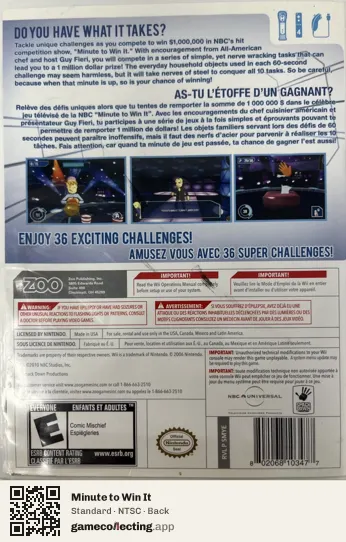 Minute to Win It Nintendo Wii, NTSC box back
