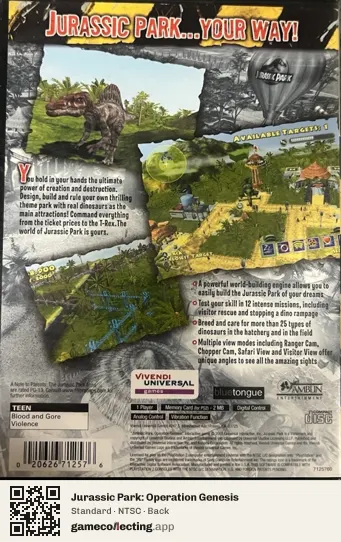Jurassic Park: Operation Genesis PlayStation 2, NTSC box back
