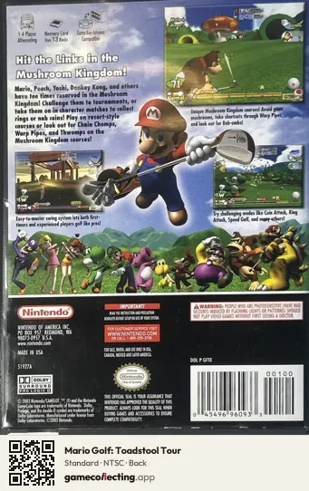 Mario Golf: Toadstool Tour Nintendo GameCube, NTSC box back