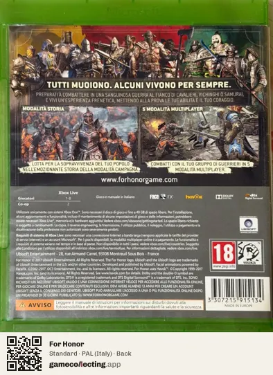 For Honor Xbox One, Italy box back