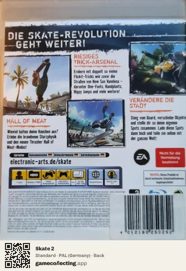 Skate 2 PlayStation 3, Germany box back