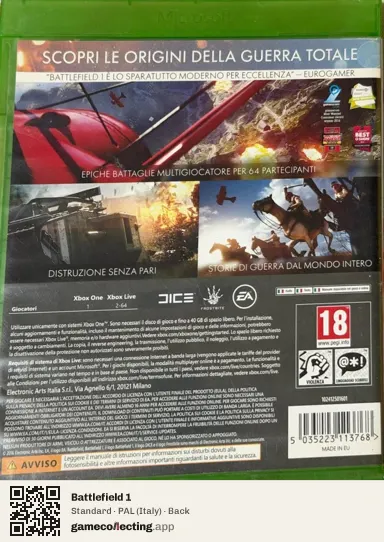 Battlefield 1 Xbox One, Italy box back