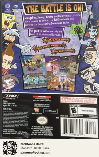 Nicktoons Unite! Nintendo GameCube, NTSC box back