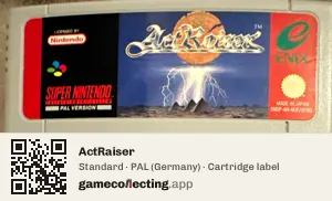 ActRaiser Super Nintendo Entertainment System, PAL cartridge label