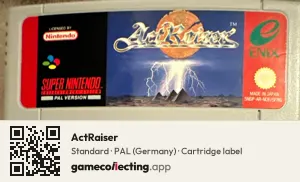 ActRaiser Super Nintendo Entertainment System, PAL cartridge label