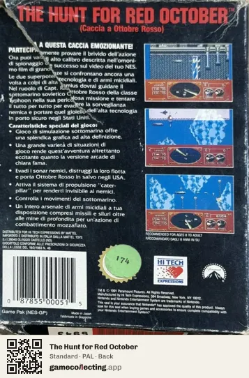 The Hunt for Red October Nintendo Entertainment System, PAL box back
