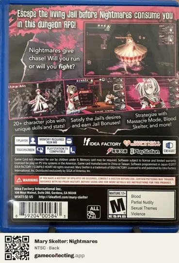 Mary Skelter: Nightmares PlayStation Vita, NTSC box back
