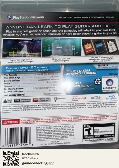 Rocksmith PlayStation 3, NTSC box back
