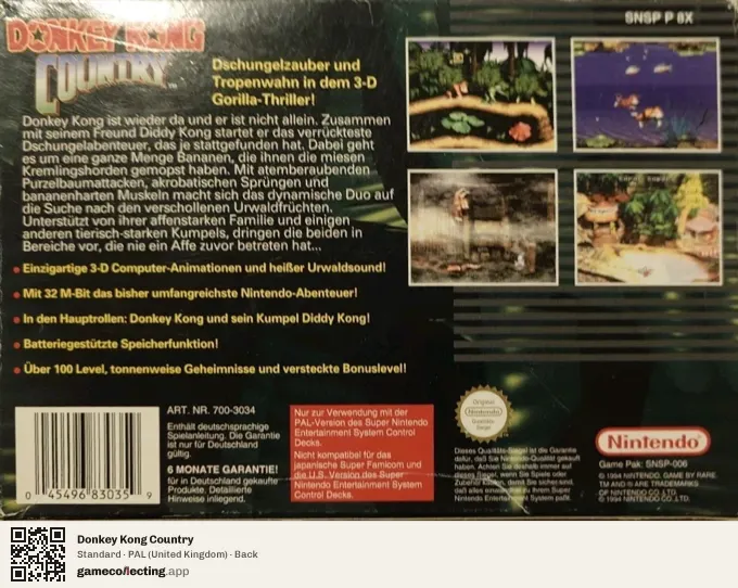 Donkey Kong Country Super Nintendo Entertainment System, United Kingdom box back