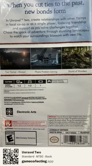Unravel Two Nintendo Switch, NTSC box back