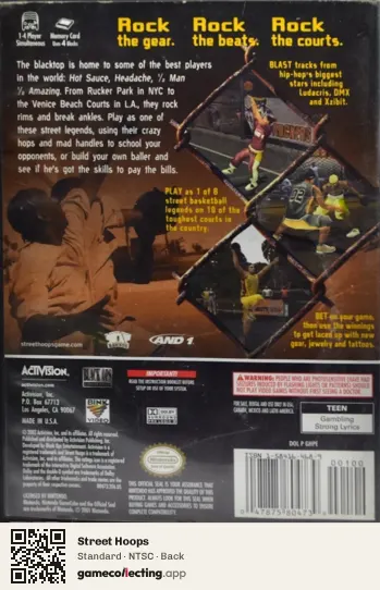 Street Hoops Nintendo GameCube, NTSC box back