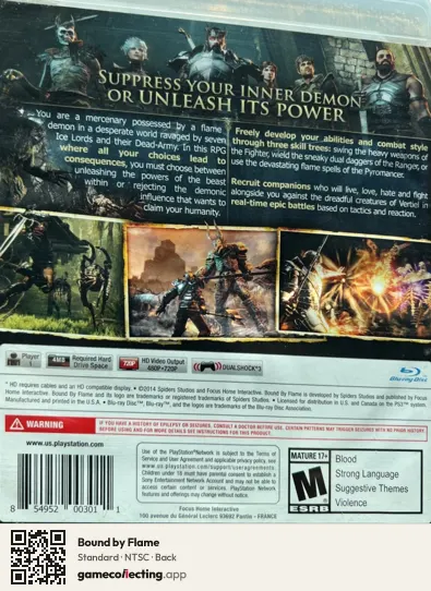 Bound by Flame PlayStation 3, NTSC box back