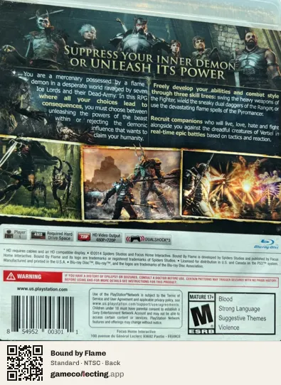 Bound by Flame PlayStation 3, NTSC box back