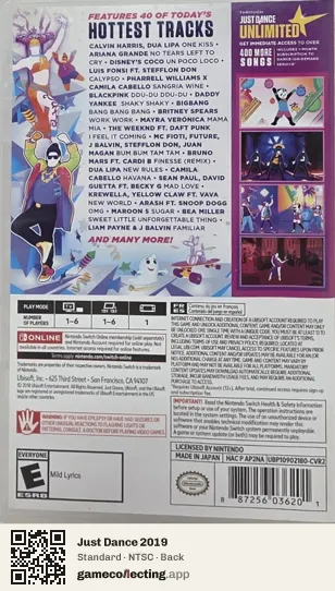 Just Dance 2019 Nintendo Switch, NTSC box back