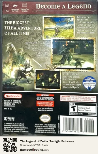 The Legend of Zelda: Twilight Princess Nintendo GameCube, NTSC box back