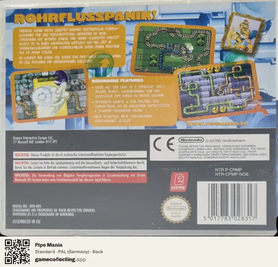 Pipe Mania Nintendo DS, Germany box back