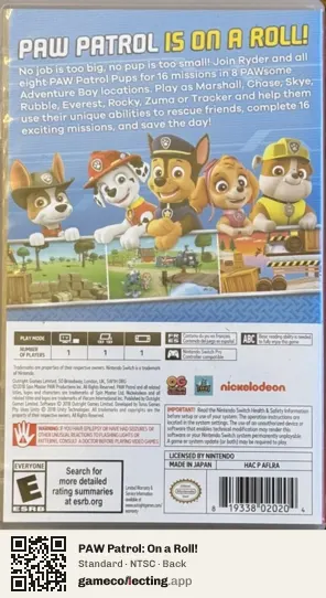 PAW Patrol: On a Roll! Nintendo Switch, NTSC box back