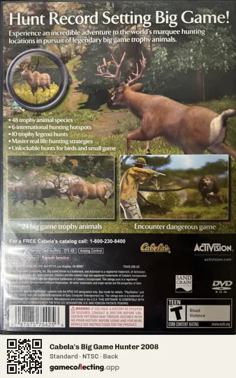 Cabela's Big Game Hunter 2008 PlayStation 2, NTSC box back
