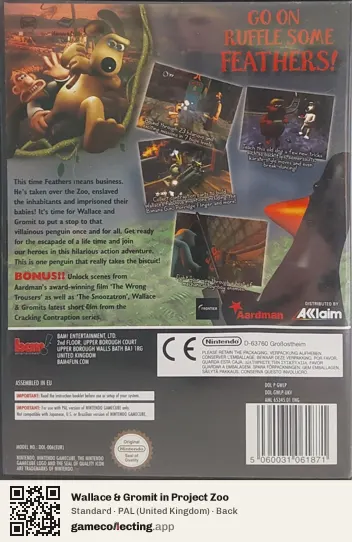 Wallace & Gromit in Project Zoo Nintendo GameCube, United Kingdom box back