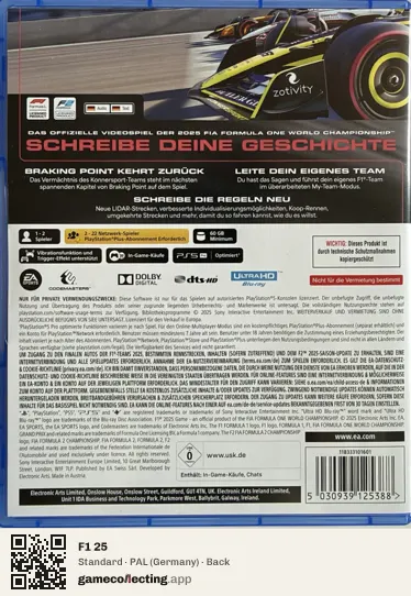 F1 25 PlayStation 5, Germany box back