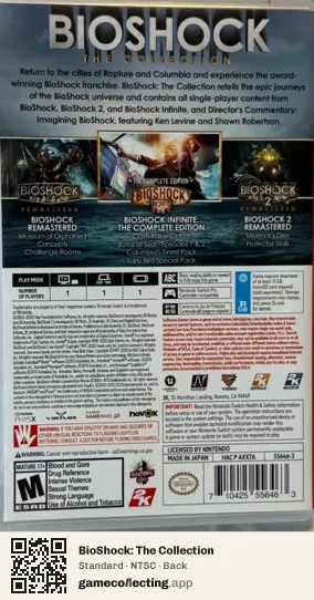 BioShock: The Collection Nintendo Switch, NTSC box back