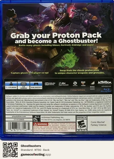 Ghostbusters PlayStation 4, NTSC box back