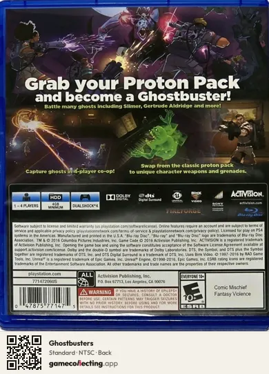 Ghostbusters PlayStation 4, NTSC box back