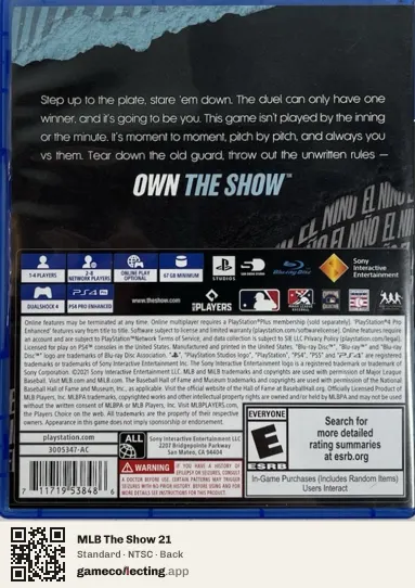 MLB The Show 21 PlayStation 4, NTSC box back
