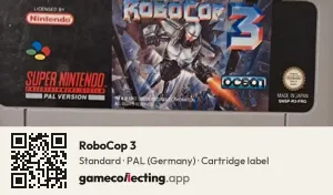 RoboCop 3 Super Nintendo Entertainment System, PAL cartridge label