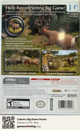 Cabela's Big Game Hunter Nintendo Wii, NTSC box back