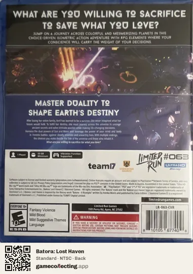 Batora: Lost Haven PlayStation 5, NTSC box back