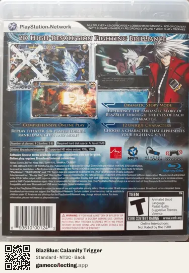 BlazBlue: Calamity Trigger PlayStation 3, NTSC box back