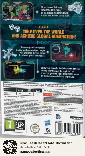 Risk: The Game of Global Domination Nintendo Switch, PAL box back