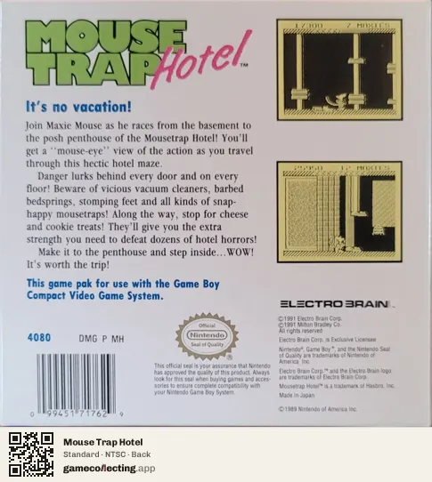 Mouse Trap Hotel Game Boy, NTSC box back