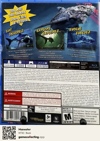 Maneater PlayStation 4, NTSC box back