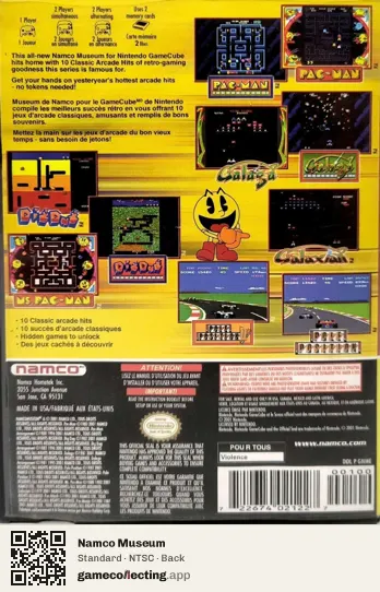 Namco Museum Nintendo GameCube, NTSC box back