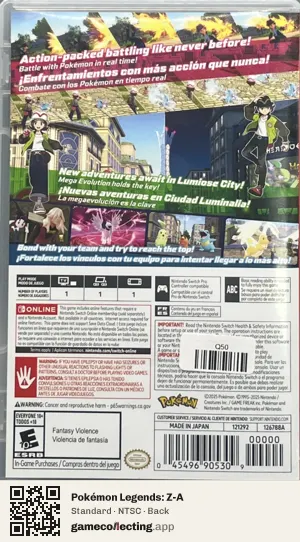 Pokémon Legends: Z-A Nintendo Switch, NTSC box back