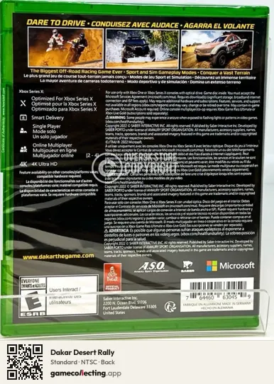 Dakar Desert Rally Xbox Series X, NTSC box back