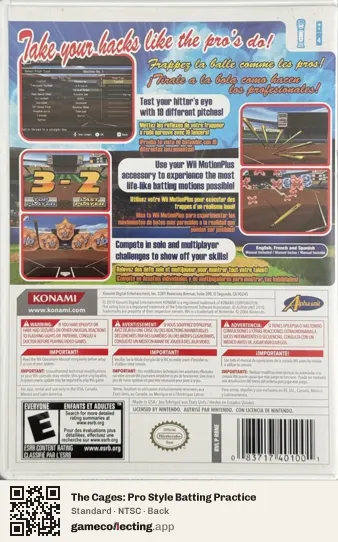 The Cages: Pro Style Batting Practice Nintendo Wii, NTSC box back