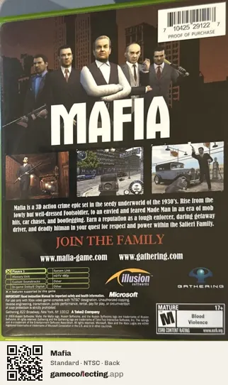Mafia Xbox, NTSC box back