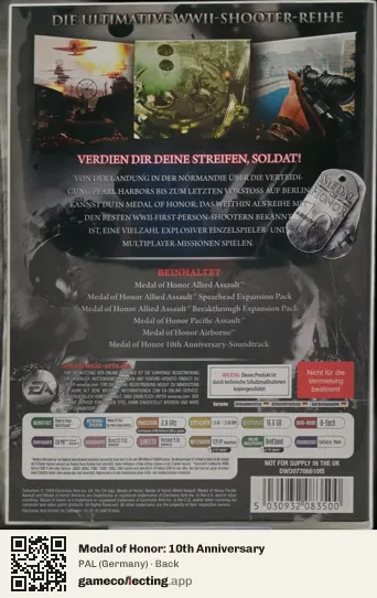 Medal of Honor: 10th Anniversary Computer, Germany box back