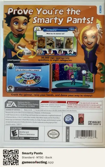 Smarty Pants Nintendo Wii, NTSC box back