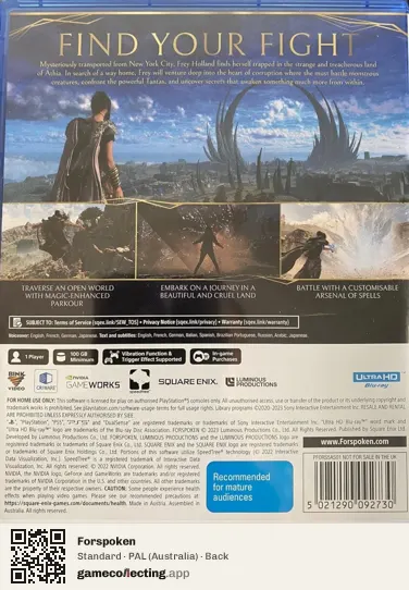 Forspoken PlayStation 5, Australia box back